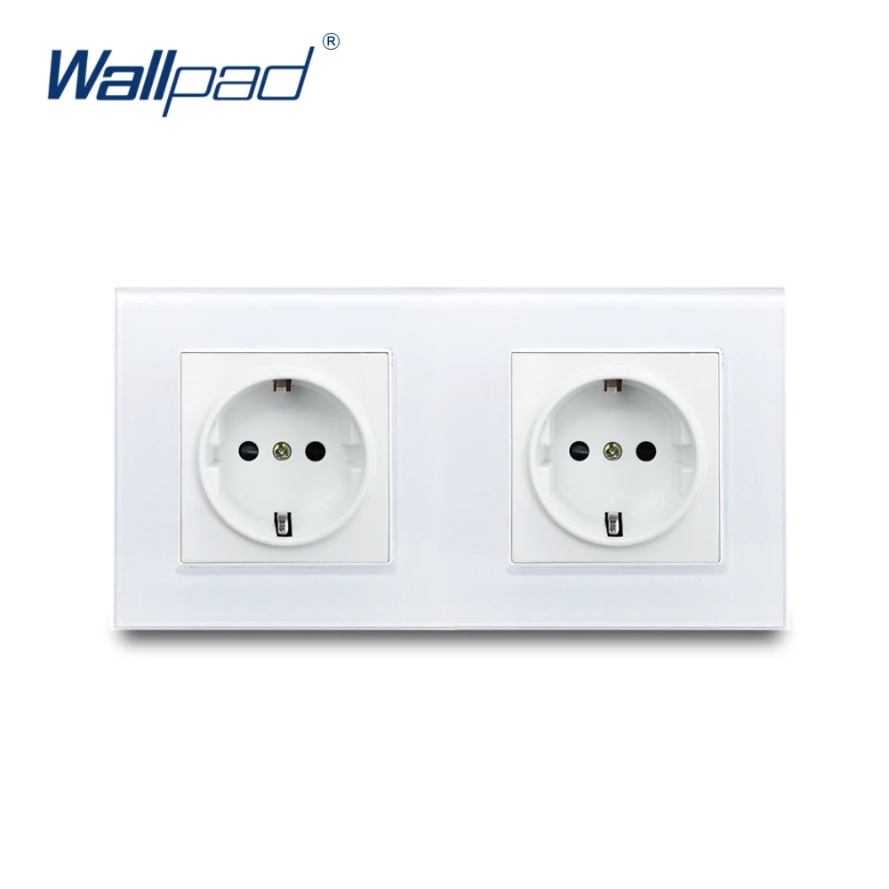 Quadruple EU Socket Wallpad Crystal Tempered White Glass Panel 16A EU 110V-240V 4 Frame EU Wall Socket 344*86MM Size