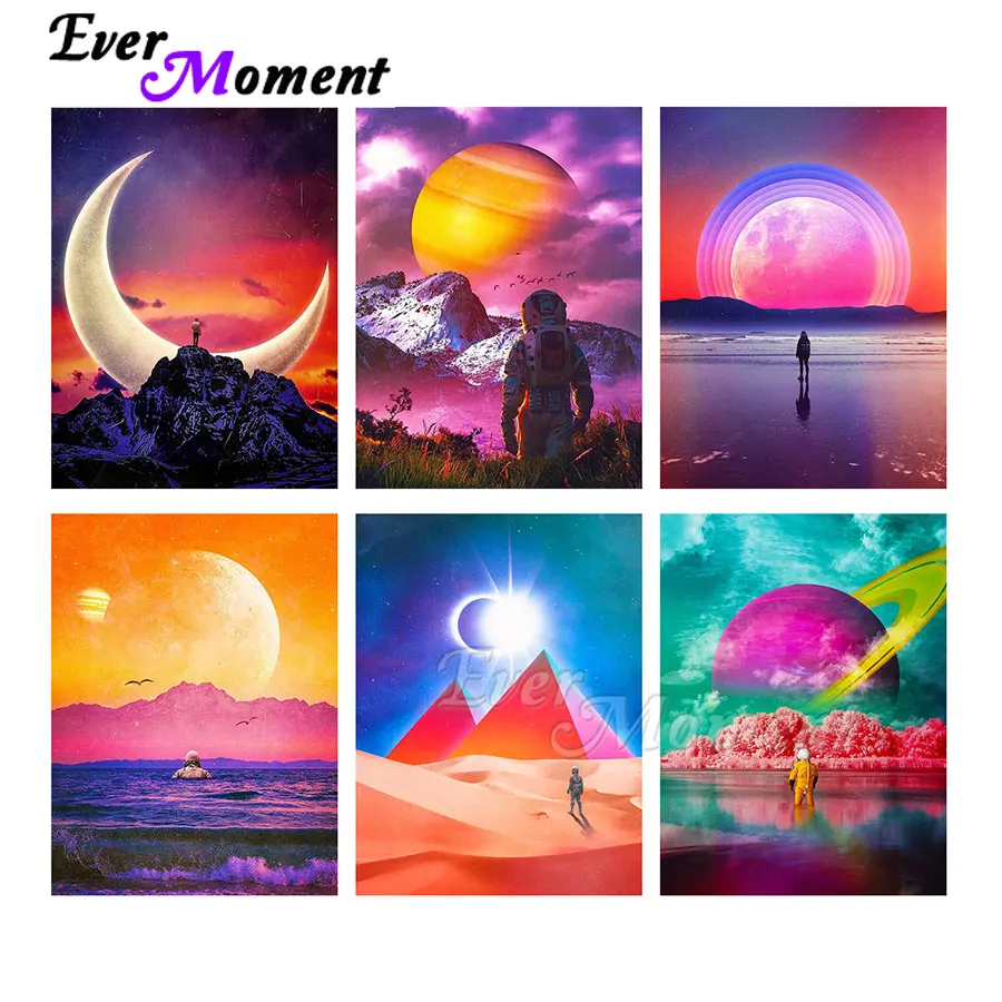 

Ever Moment Diamond Painting Planet Moon Full Square Round Drills Pictures Hobbies And Handicrafts Diamond Display ASF2156