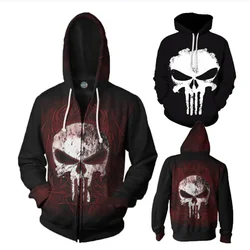 The Punisher Cosplay Hoodie Sweatshirt 3D Skull Mask Print Fashion Cool Hip Hop Hooded Jacket Coat Streetwear Men Oversized