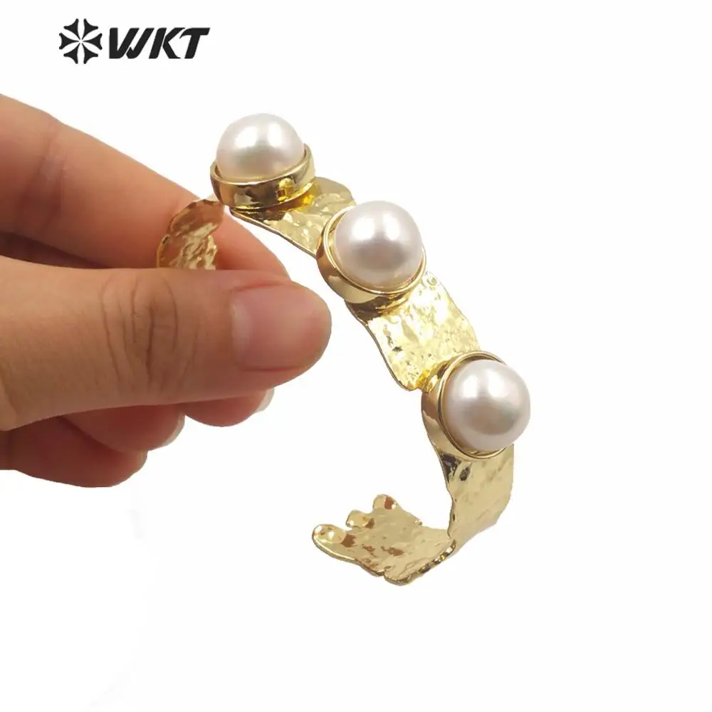 MPB018 WKT Natural Women Freshwater Pearl Bangle Cuff Bangle in Gold Eletroplated Pearl Charm Women Jewelry Bangle For Gift