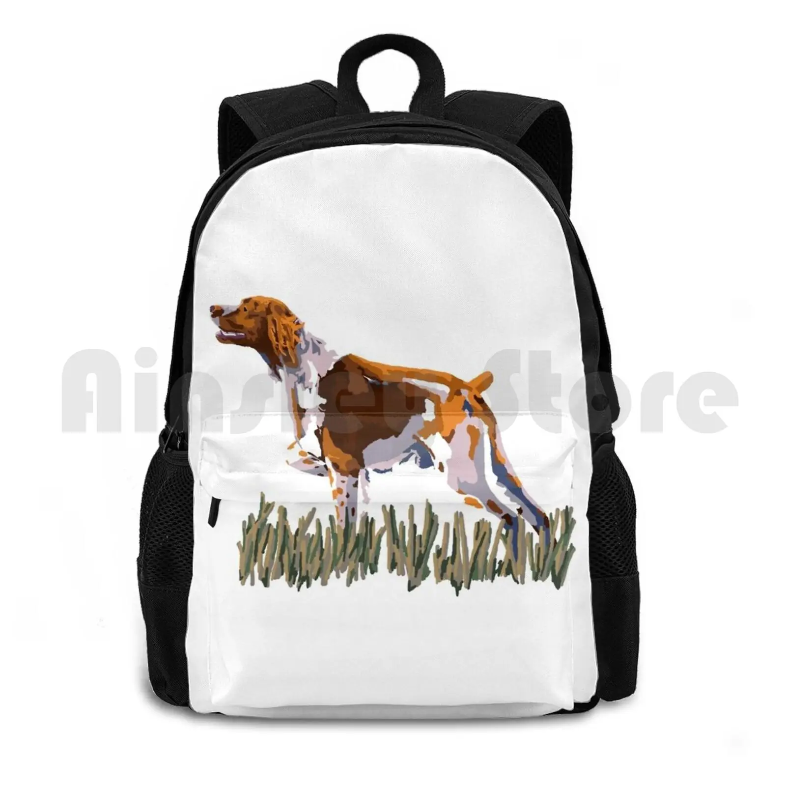 Brittany On Point! Outdoor Hiking Backpack Riding Climbing Sports Bag Brittany Spaniel Dog Epagneul Breton Puppy Pointing