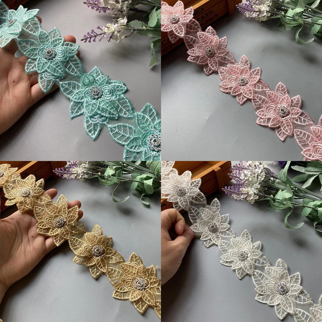 

10pcs 7x7cm Lace Trim Flower Diamond Double Embroidered Applique Fabric Lace Ribbon DIY Sewing Craft For Costume Hat Decoration