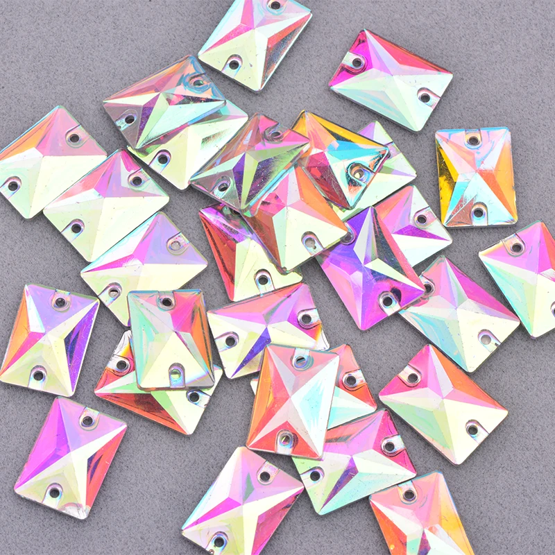 JUNAO 50pcs 10x14mm Sewing Crystal AB Rectangle Rhinestone Flatback Resin Crystal Applique Sewn Strass Stones for Clothes Crafts