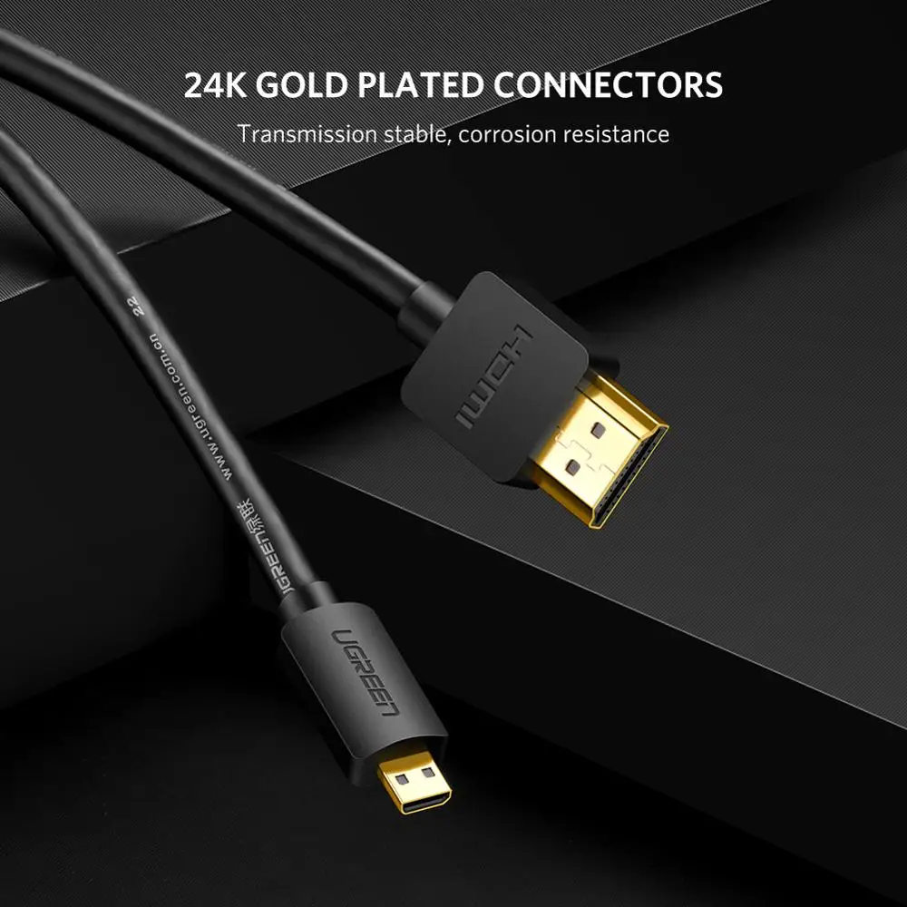 UGREEN Micro HDMI do HDMI kabel 4K 60Hz Adapter Ethernet Audio powrót do GoPro Raspberry Pi4 Micro kabel HDMI 4K z męskiego na męskie