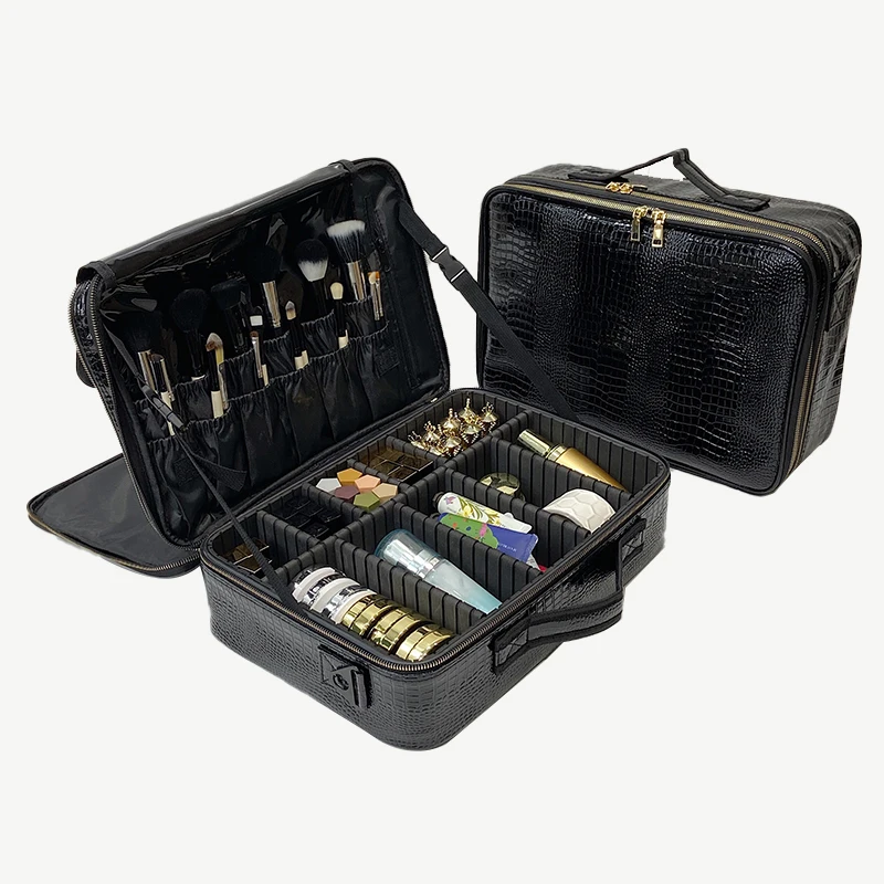 New Professional Make Up Box Large Capacity Storage Travel Toiletry Makeup Suitcase PU Leather Cosmetic Bag