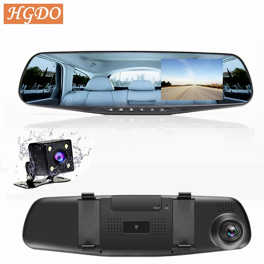 HGDO-Cámara de grabación con resolución 1080P para espejo retrovisor de coche, grabadora de vídeo Dvr FHD para espejo retrovisor, 3 en 1, antideslumbrante, color azul