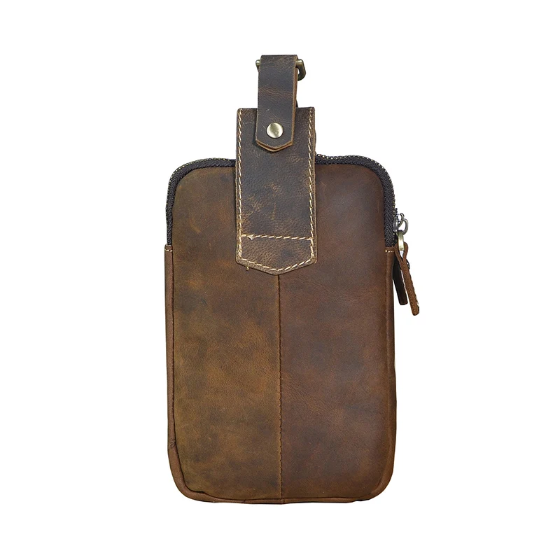 Riñonera de cuero Natural de lujo para hombre, diseño Casual Vintage, Bolso pequeño con gancho para el trasero, cinturón para la cintura, estuche