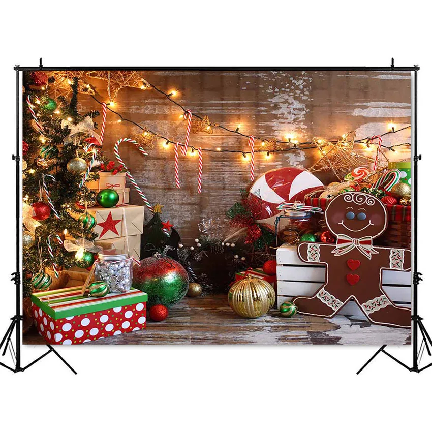 การถ่ายภาพพื้นหลังทารกแรกเกิดคริสต์มาสของขวัญPhoto Boothพื้นหลังสตูดิโอRusticไม้Bells Glitter Lightภาพ