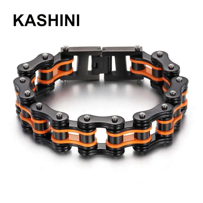 

Punk Men's Chain Bracelets Bangles Orange Motorcycle Biker Bicycle Chain Link Bracelets for Men Stainless Steel Jewelry Gift