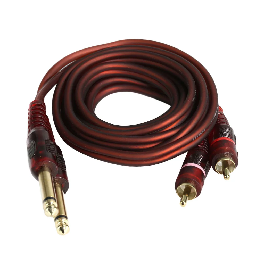 1.5m / 5ft Dual 6.35mm 1/4 inch Jack Plugs to 2 RCA Plugs Audio Cable