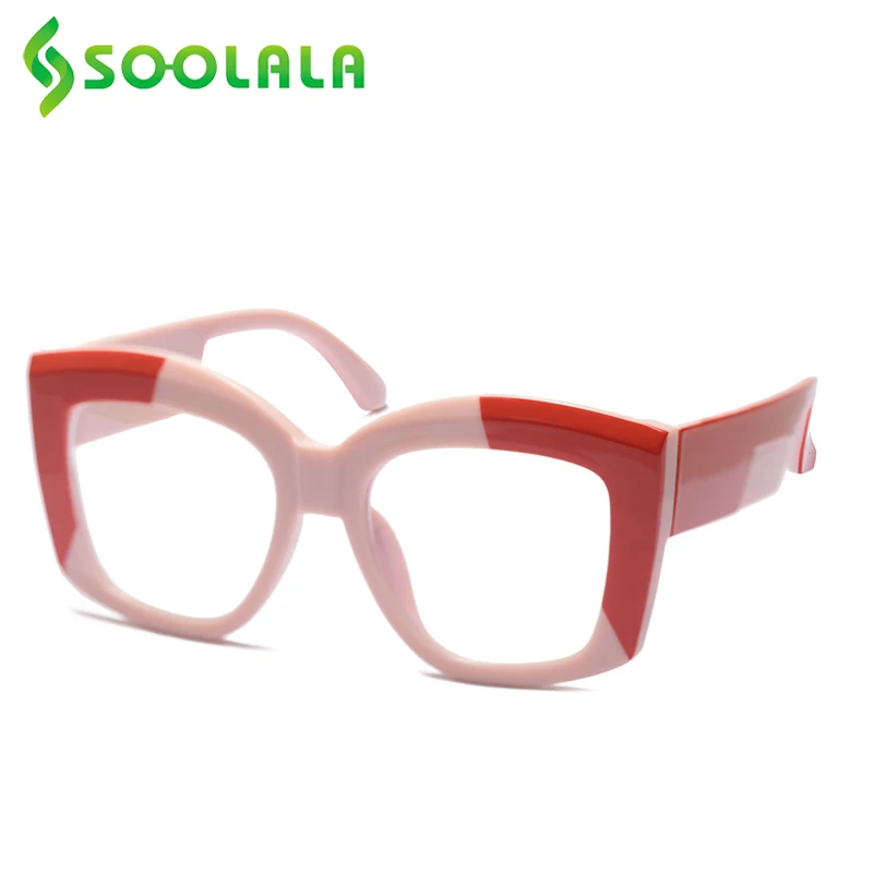 

SOOLALA Hit Color Square Anti Blue Light Reading Glasses Women Computer Full Frame Female Presbyopic Glasses with Cases Eyewear