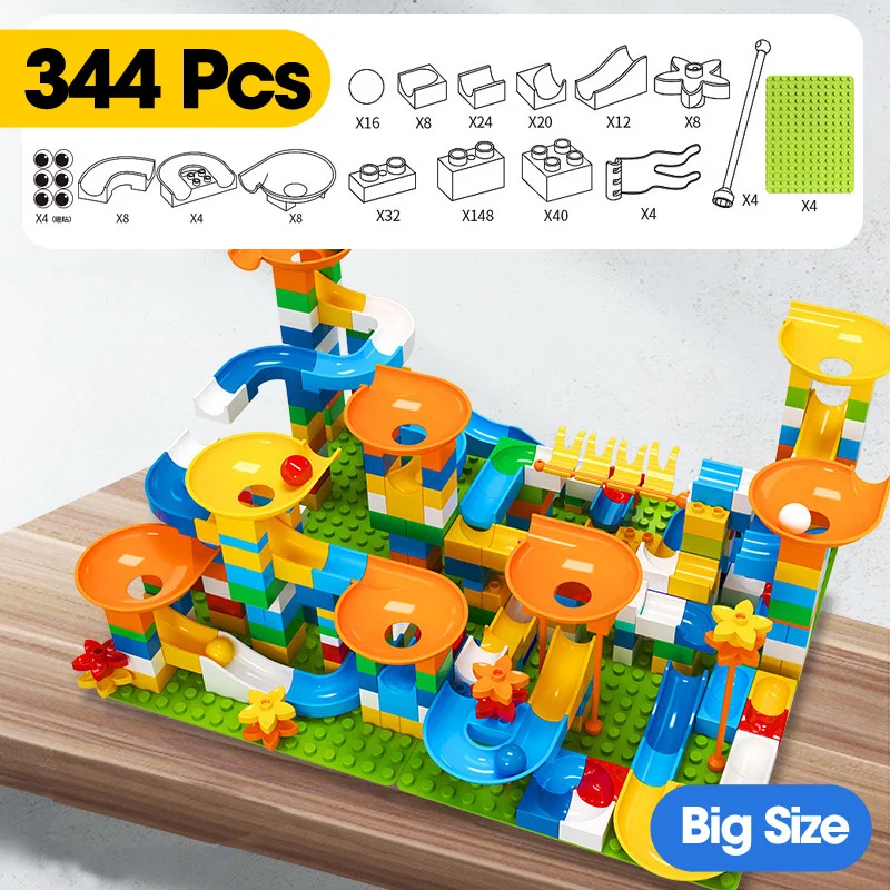 Marmor-Rennbahn mit großen Bausteinen, Kugelbahn, Trichterrutsche, DIY-Bausteine, Spielzeug für Kinder, Geschenke – Detail 25
