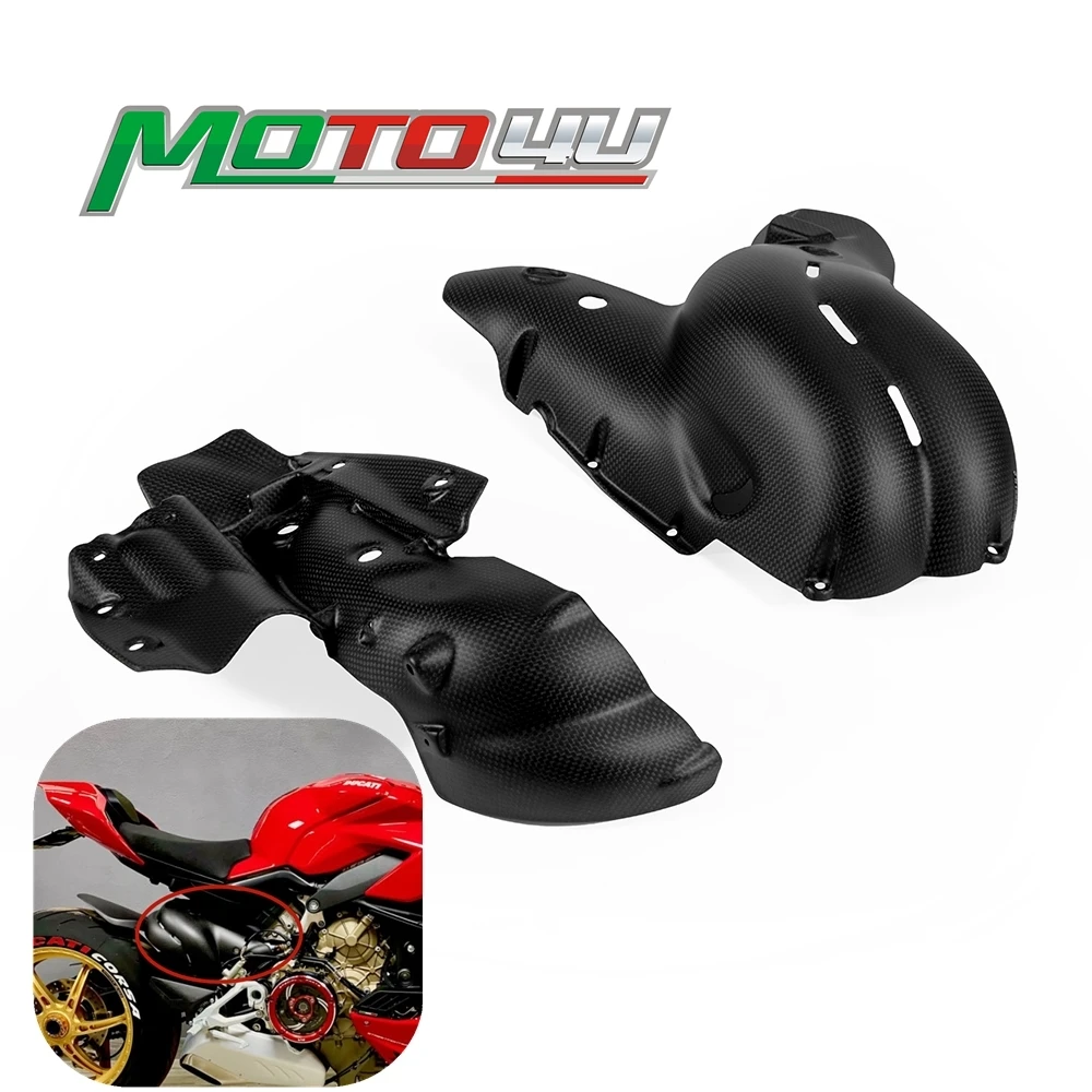 Real Carbon Fiber Exhaust Cover Heat Shield Cowl Guard Plain Weave Matt  Motorcycle Parts For Ducati V4 V4S Panigale 2018 2019