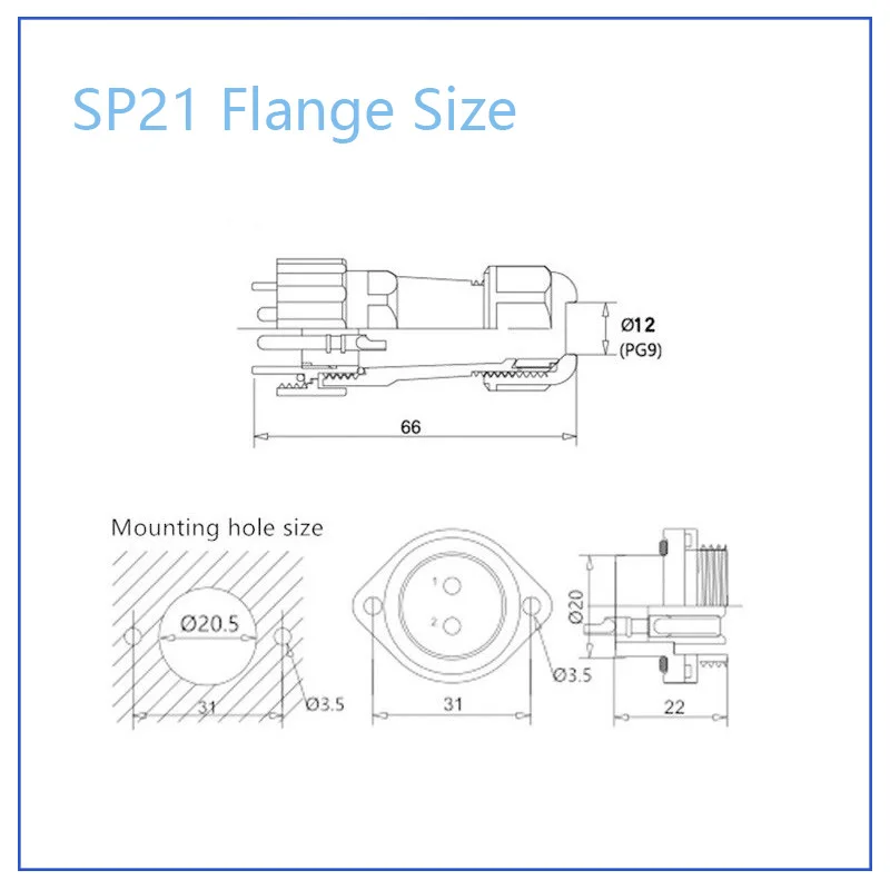 SP21 IP68 Flange Type Waterproof Aviation connector 2 3 4 5 7 9 12 Pin power cable connector Electric plug socket