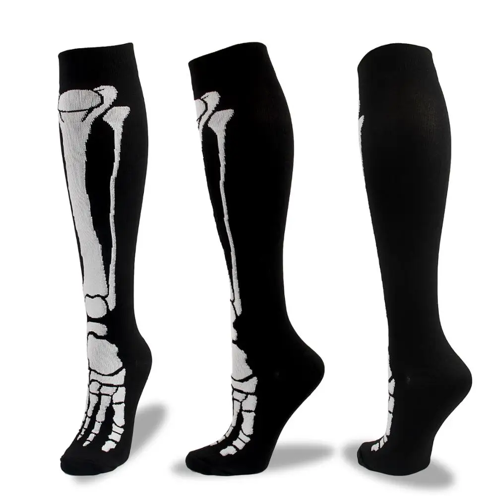 Calze sportive a compressione modello teschio Halloween polpaccio pressione corsa ciclismo calze a compressione sollievo affaticamento