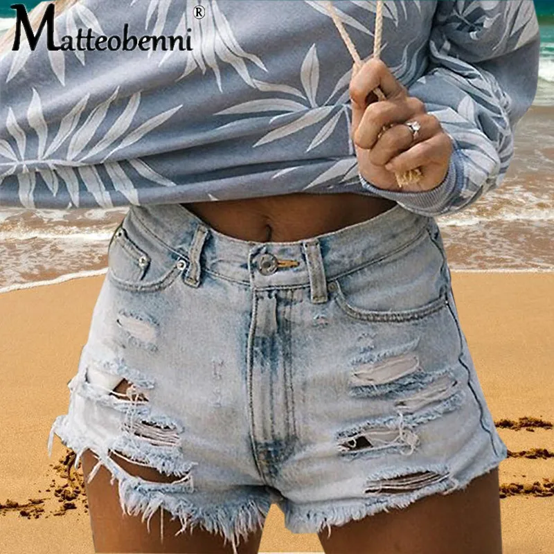 2020 Fashion Women Summer Tear Denim Shorts Jeans Women High Waisted Short New sexy Push Up Tassel Slim Casual Denim Shorts