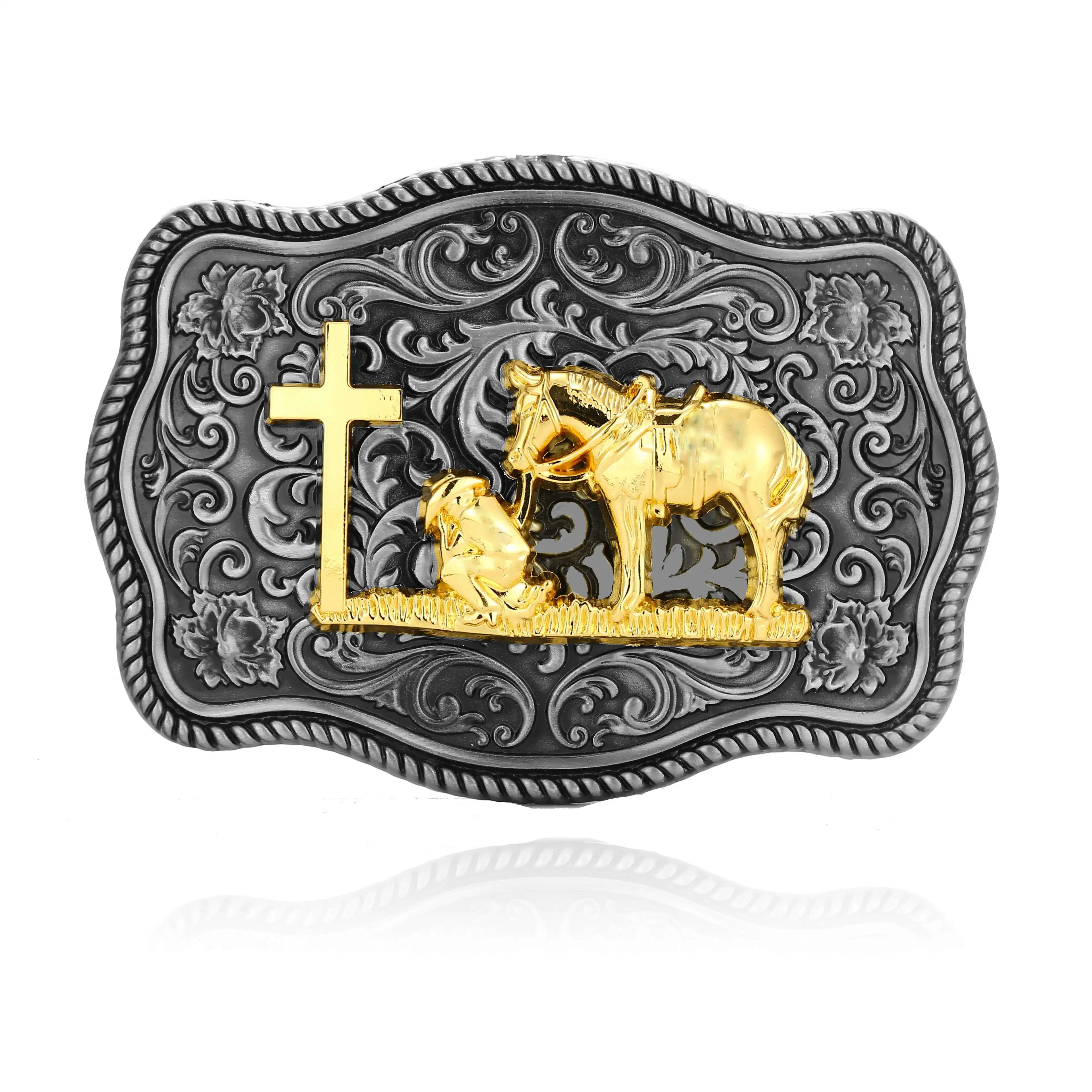 

Western cowboy belt buckle Cross Prayer zinc alloy men's classic smoothing buckle for women