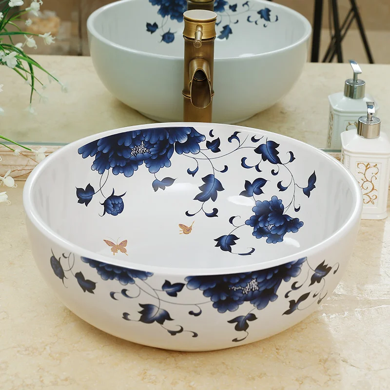 

China Artistic Ceramic Lavobo Round Countertop handmade ceramic wash basins