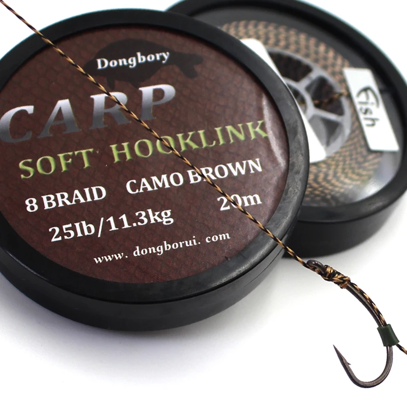 20M Carp Fishing Line 8 Strands Braided Carp Hooklink Camo Brown Soft Hook Link Line 15/25/35LB Carp Rig Wire for Fishing Tackle