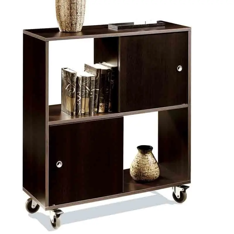 Wenge color shelf with wheels and doors reversible Beech 80x90