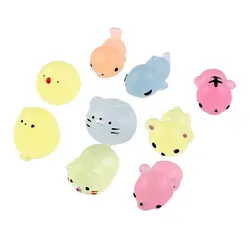 Conjunto de brinquedos espumados para crianças, 5 peças mochi gatinho antiestresse macio mini animal molusco que brilha no escuro para crianças