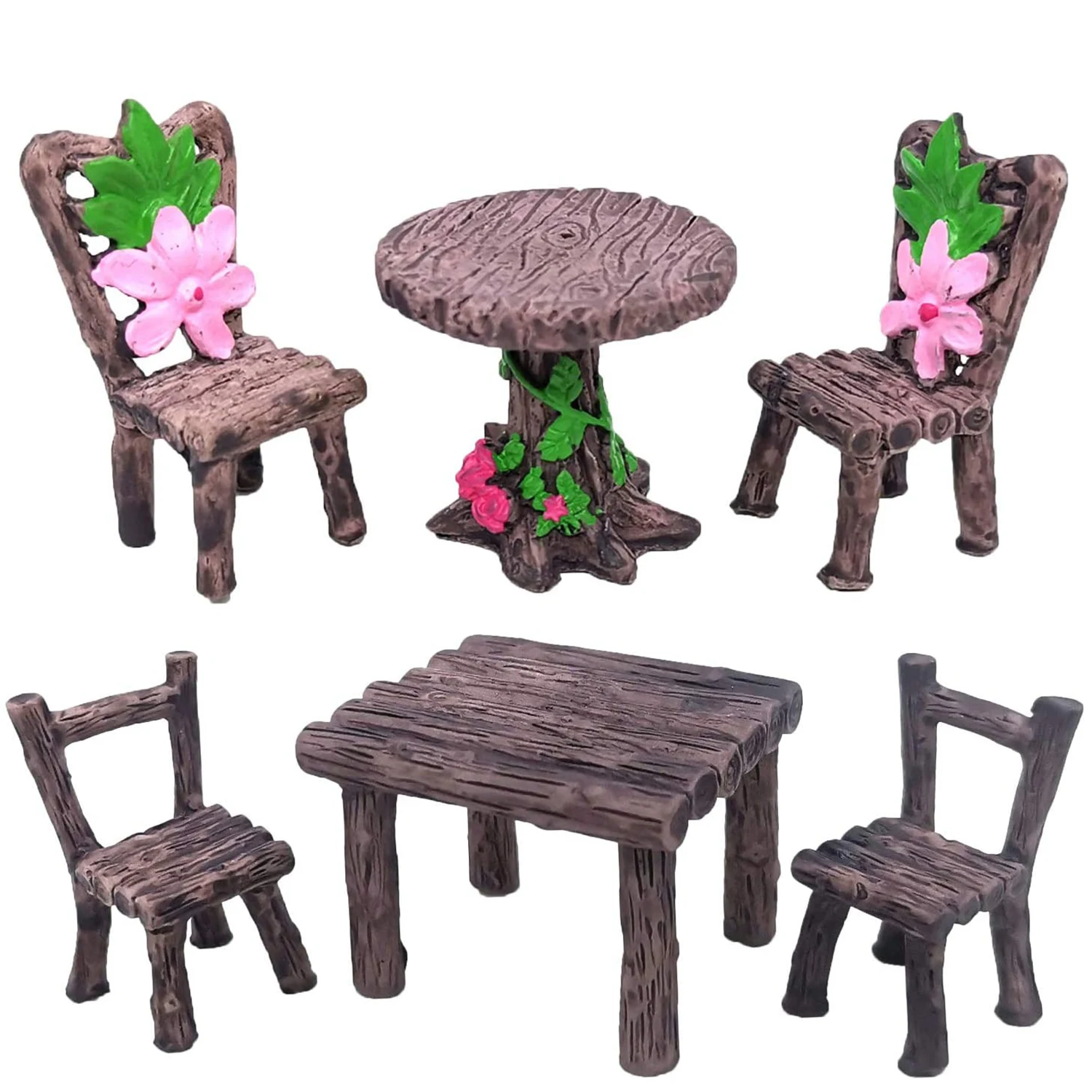 3PCS Miniature Table and Chairs Set Creativity Micro Landscape Decor Fairy Garden Furniture Ornaments Succulents Bonsai Decor