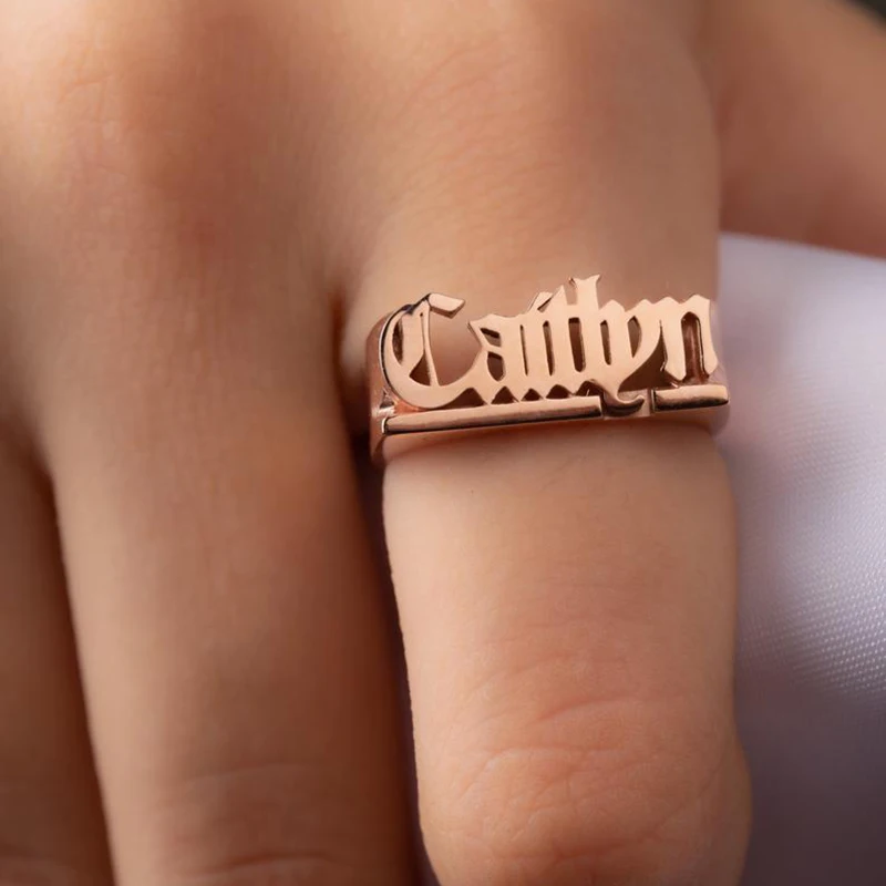 MYDIY Personalized Hip Hop Name Ring Year 2020 Unisex Rose Gold Plated Custom Number Word Ring Lovely Fashion Gift For Men Women