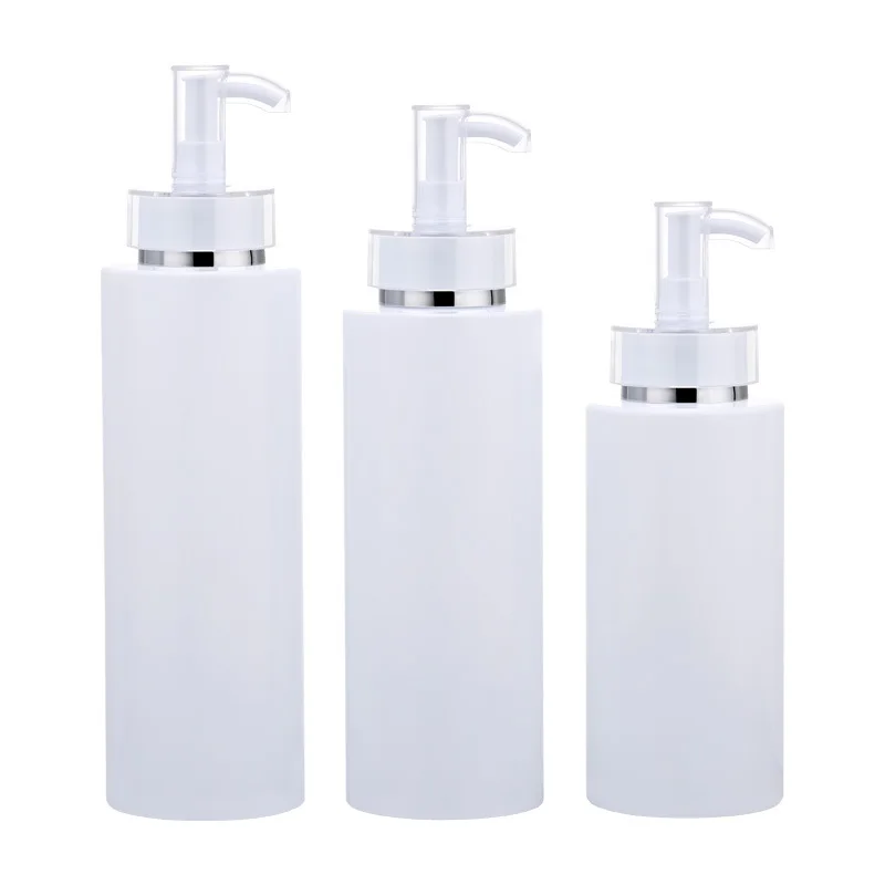 White Plastic Pump Bottle 100/150/200/250 300ML 500ML Big Acrylic Silver Lid Cosmetic Gel Lotion Empty Packaging Container 15pcs