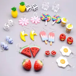 Boucles d'oreilles en résine pour femmes, fait à la main, dessin animé arc-en-ciel, sucette, glace, fraise, Popcorn, ananas, goutte de banane, cadeau amusant