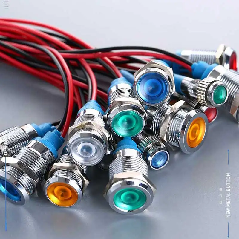16mm 19mm 22mm LED Metal Indicator light waterproof Signal lamp 3v 6V 12V 24V 220v with wire red yellow blue green white orange