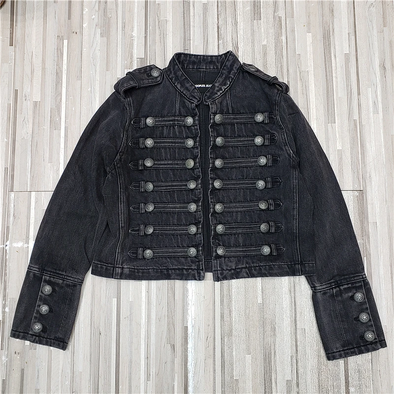 High Quality Spring Buttons Black Denim Jacket Woman Jeans Coat Vintage Long Sleeve Chic Coat Women 2022 New Fall Chaqueta NZ116