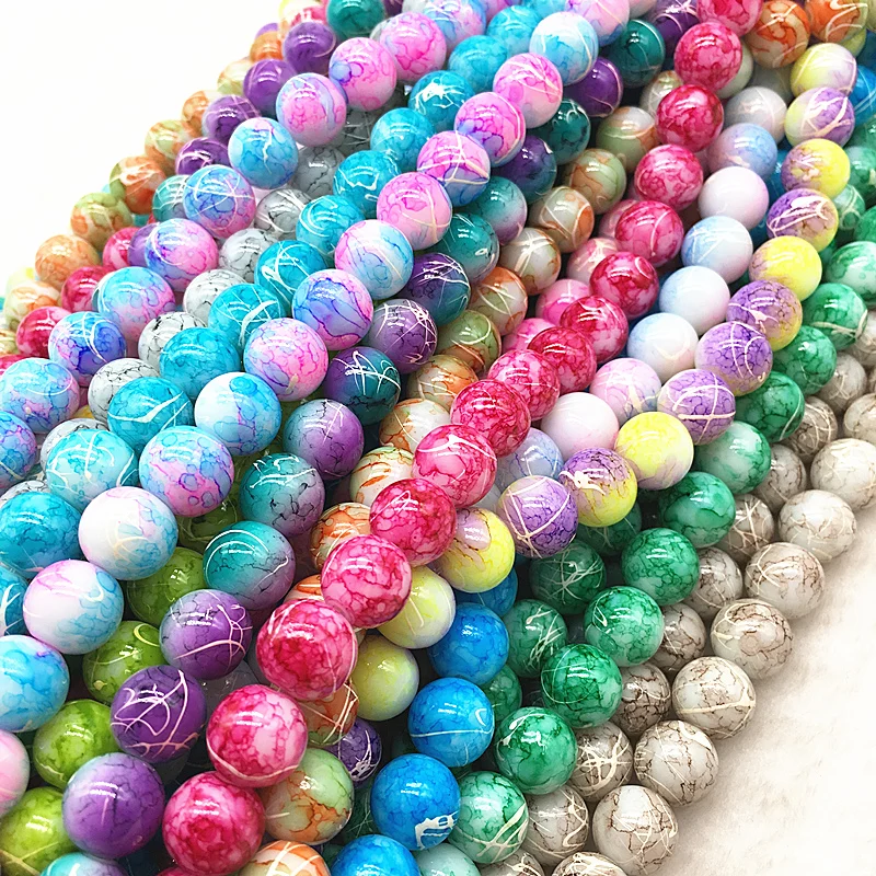 Wholesale 4/6/8/10mm Glass Beads Round Loose Spacer Beads Pattern For Jewelry Making DIY Bracelet Necklace