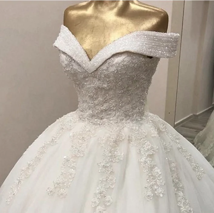 Princesa vestido de casamento cristal frisado fora do ombro rendas apliques espartilho plus size marfim vestido de casamento para noiva personalizado