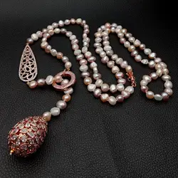 45'' Multi Color potato freshwater Pearl Rose Gold color Plated Connector Necklace sweater chain necklace