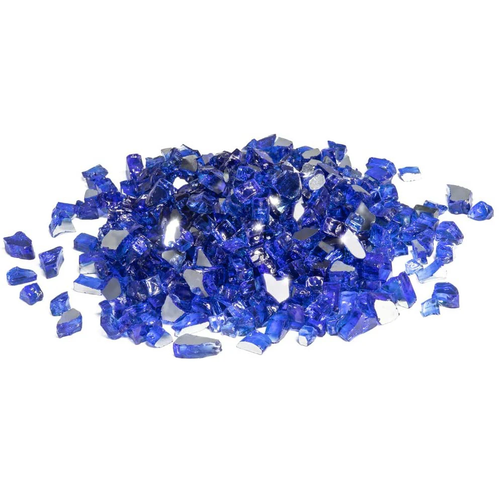 Fire Glass – 1/2 Inch and 1/4 Inch Reflective Tempered Fireglass with Fireplace Glass and Fire Pit Glass, Cobalt Blue Reflective