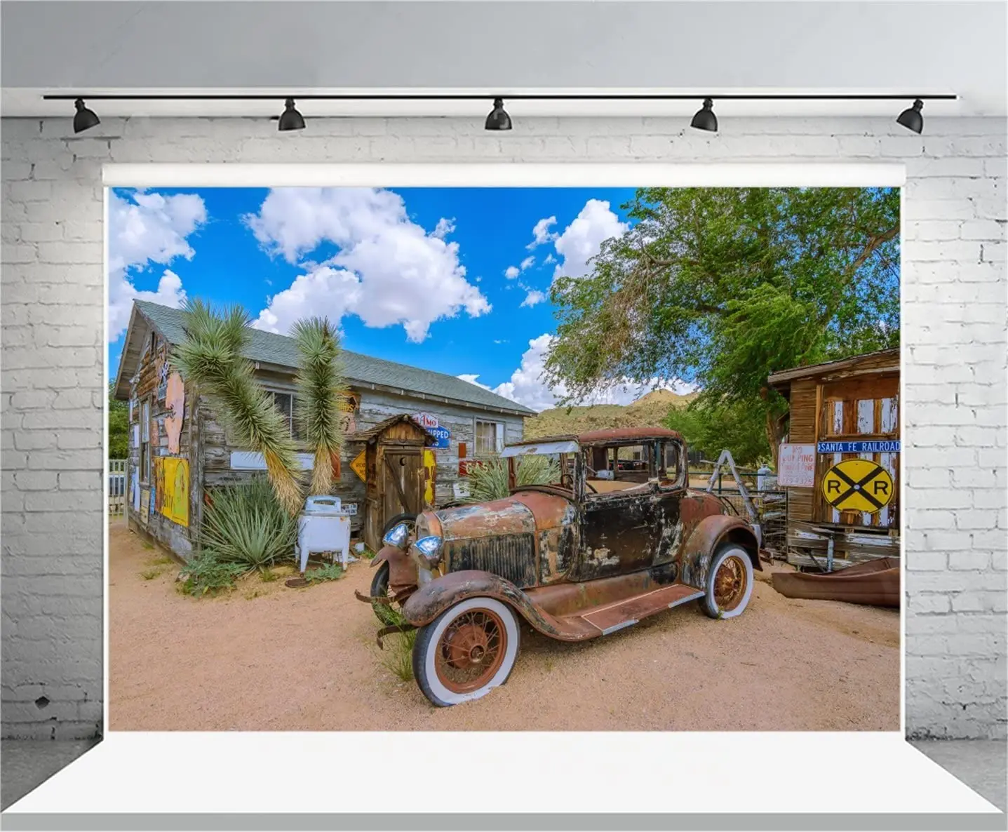 Western Motel Route 66 Rest Stop Backdrop Aged Damaged Car Junk Jalopy Old General Store Gas Station Photography Background