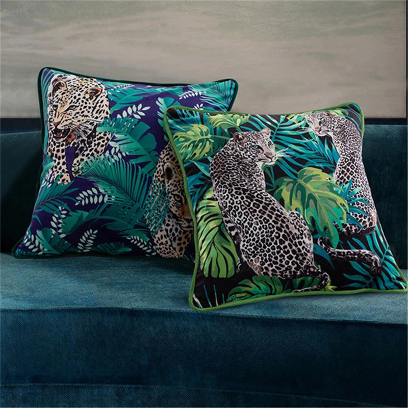 

Dark Green Tropical Forest Velvet Cushion Cover 45x45cm/50x50cm Leopard Double Sided Throw Pillows Decorative Cushions For Sofa