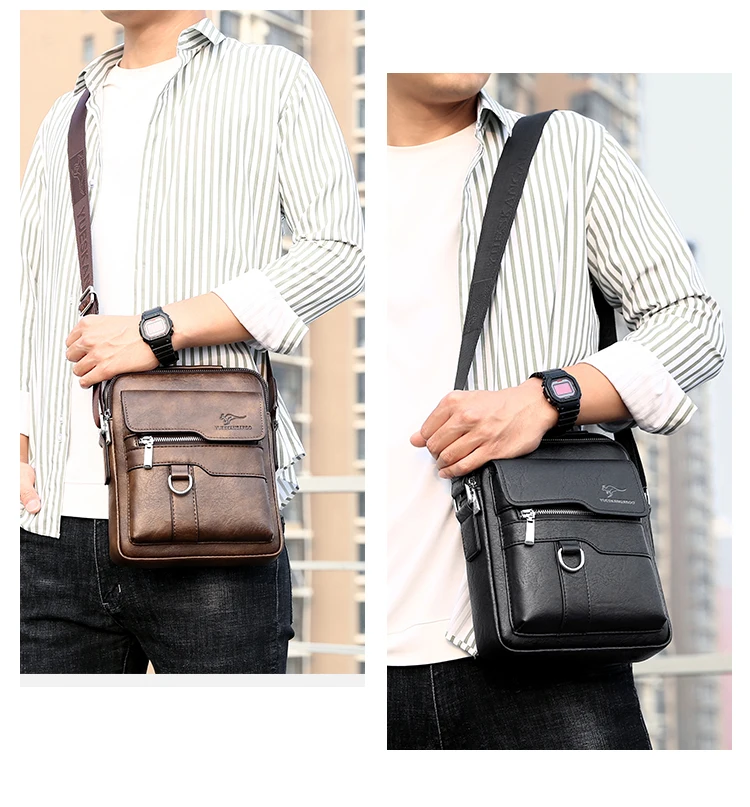 Kangaroo Luxury Brand Men Sling Bag Leather Side Shoulder Bag For Men Husband Gift Business Messenger Crossbody Bag Male Handbag
