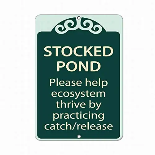 Warning Sign 12x16 Tin Metal Signs Stocked Pond Please Help Ecosystem Activity Sign Park Signs