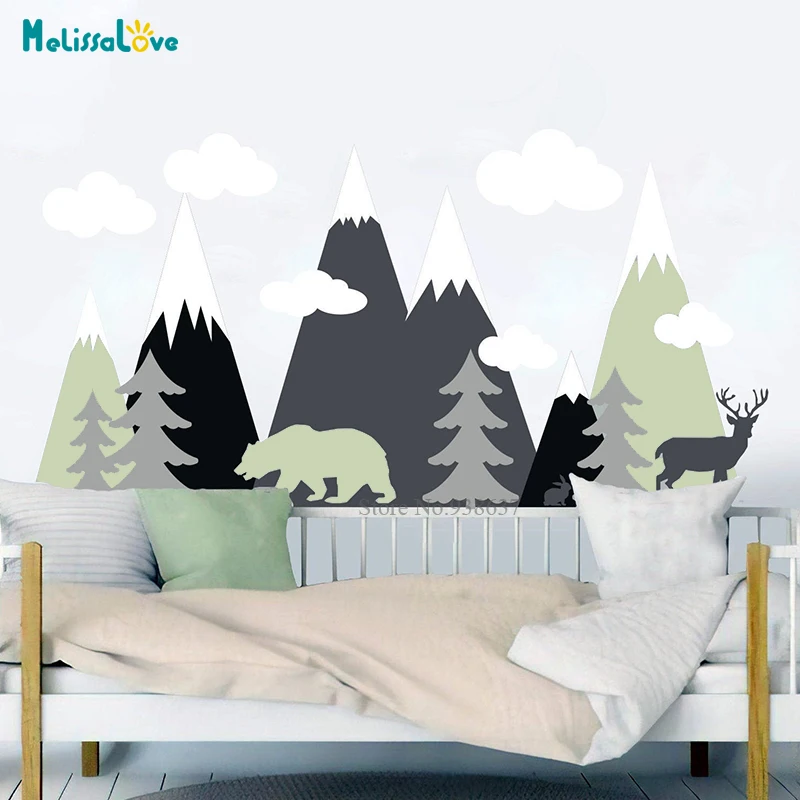 Mountain Adventure Nursery Wall Decor Forest Animal Bear Woodland Baby Kids Nursery Room Decor BA494