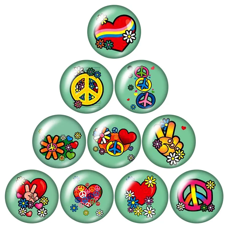 Hippie bus Love peace 10pcs mixed 12mm/16mm/18mm/25mm Round photo glass cabochon demo flat back Making findings