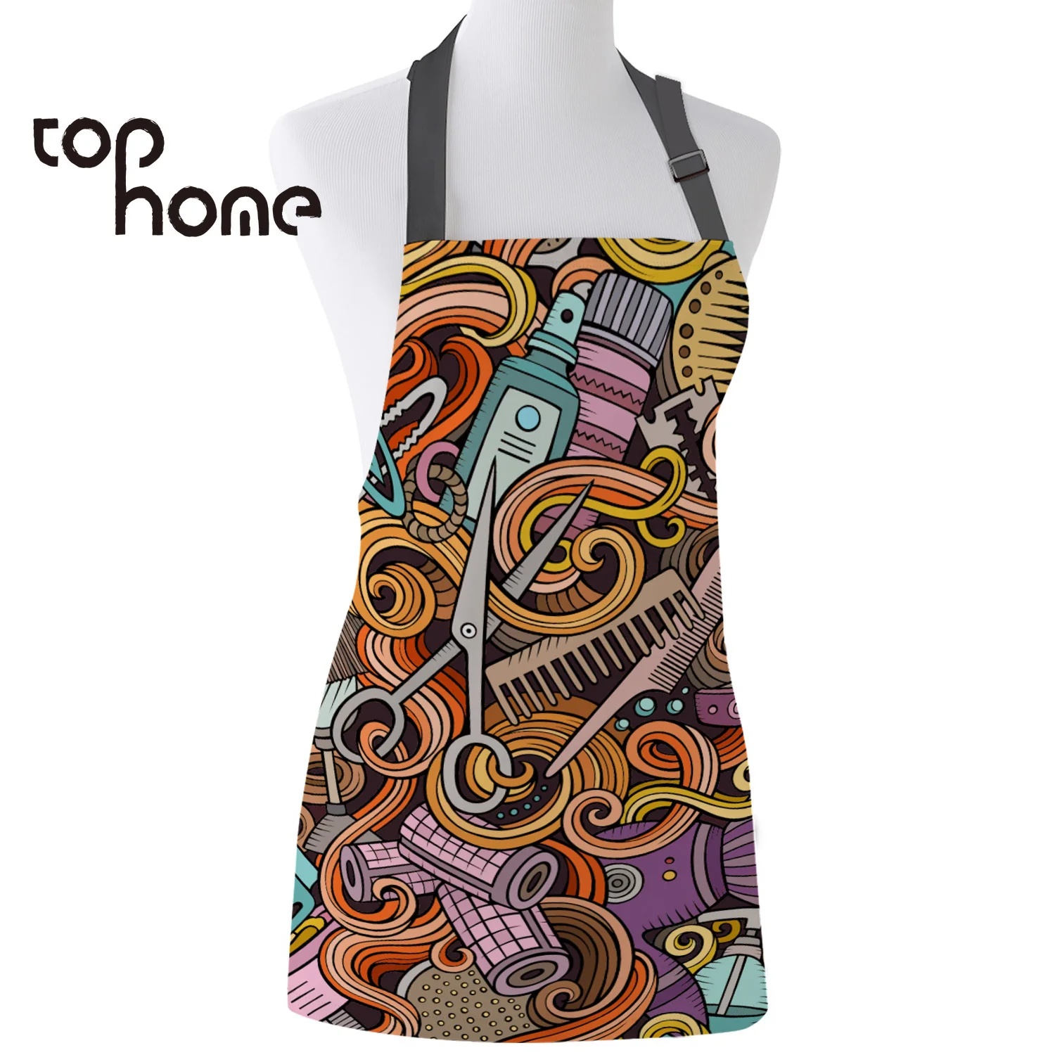 Tophome Kitchen Apron Cartoon Graffiti Hairdressing  Adjustable Sleeveless Canvas Aprons for Men Women Kids Home Cleaning Tools