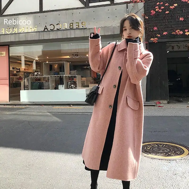 

Long Sleeve Winter Wool Coat Women Korean Style Casaco Feminino Ladies Autumn Winter New Slim Long Woolen Coats