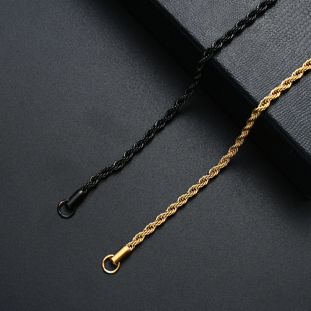 316L Stainless Steel Gold Black Color Twist Chain Bracelet Fashion Jewelry For Men and Women 4MM Link Bracelet