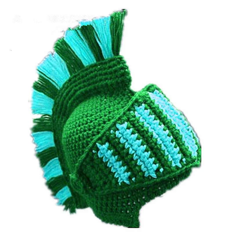 Novelty Women Men Roman Knight Armor Caps Winter Handmade Knitted Hats Helmet Crocheted Beanies Birthday Party Gifts Funny Cap