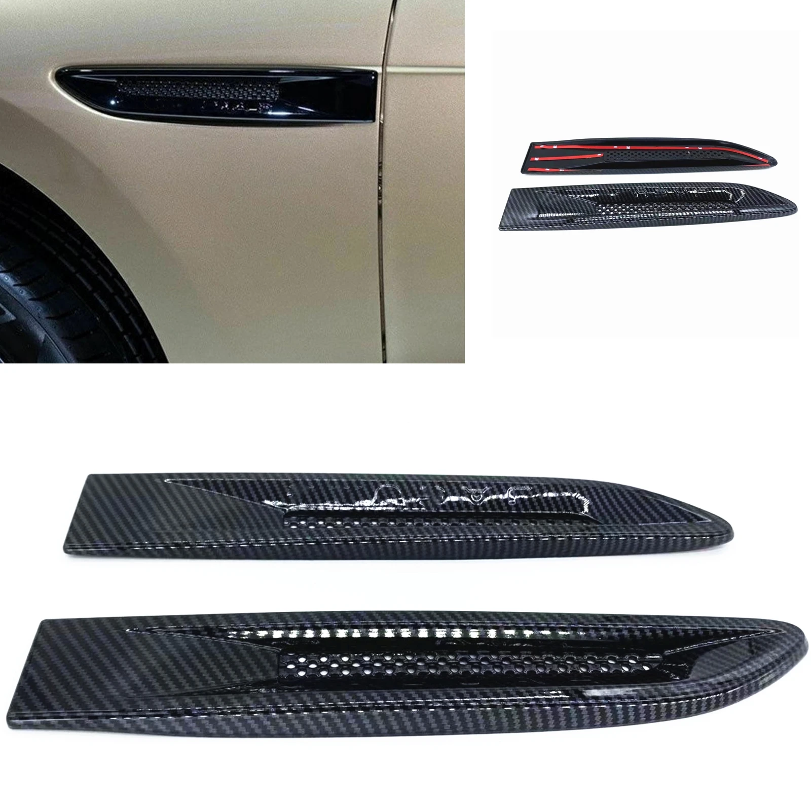 For Jaguar F-PACE XE XEL XF XFL 2015-2021 Carbon Fiber Look Fender Trim Exterior Body Side Air Vent Cover Decorative Sticker 