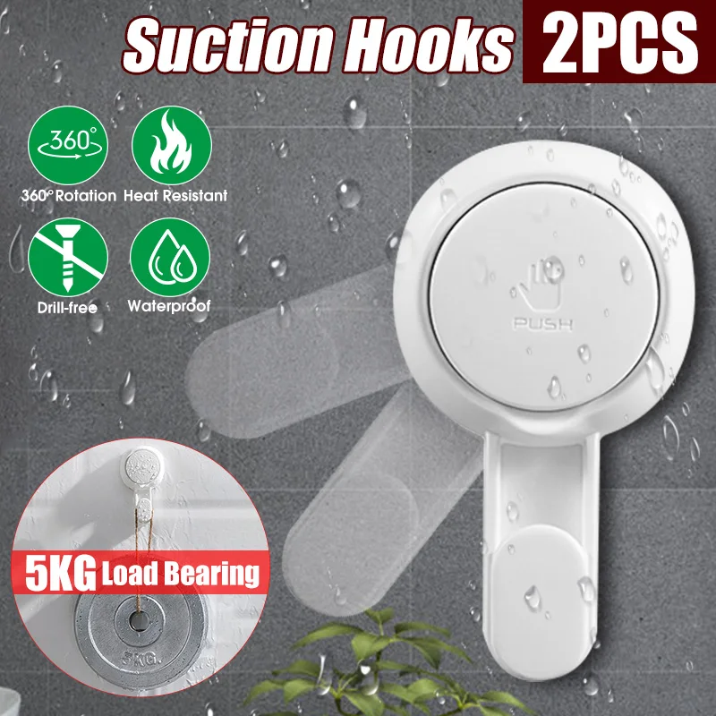 

5KG Load Bearing] Set of 2Pcs 360°Rotation Suction Hooks Reusable Powerful Vacuum Suction Cup Hooks