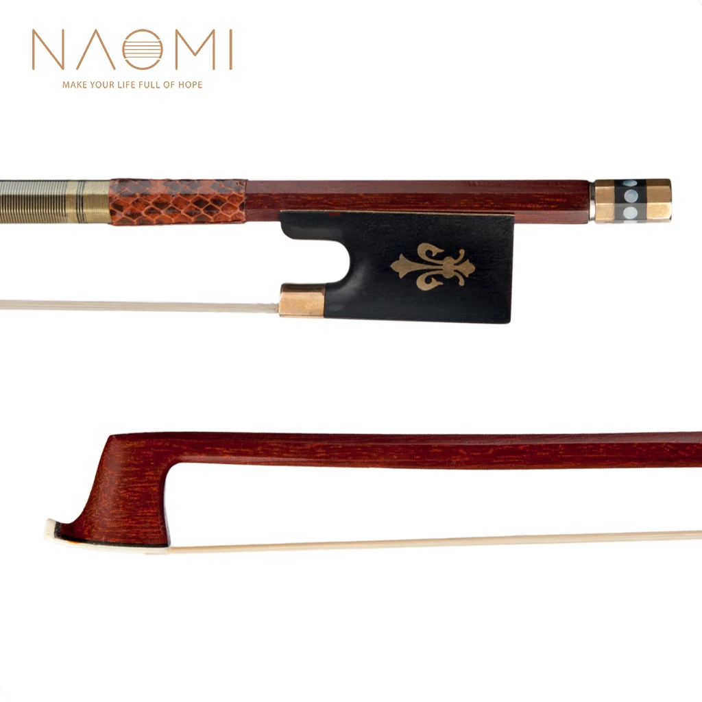 

NAOMI 4/4 Violin Bow Master Pernambuco Octagonal Stick Snake Skin Grip Real Mongolia Horsehair Ebony Frog Well Balance Bow