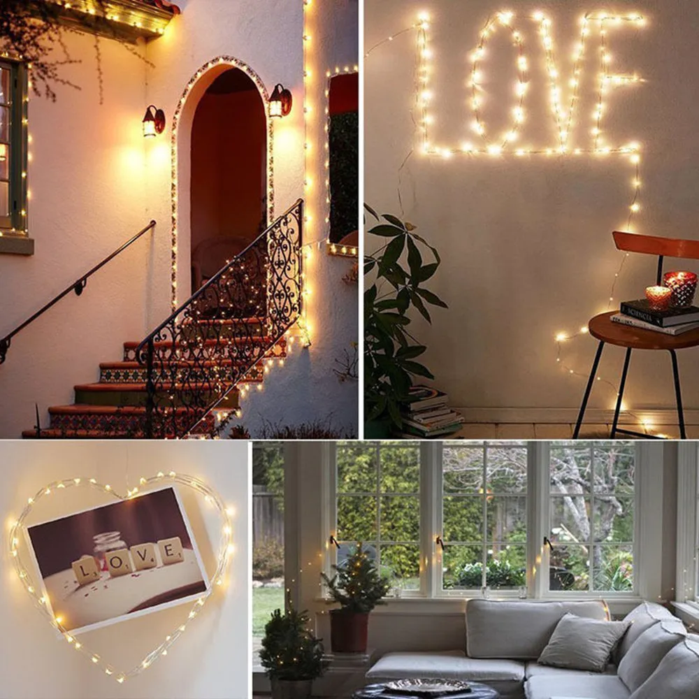 Copper Wire LED String Light com bateria, iluminação do feriado, festão de fadas, árvore de Natal, decoração de casamento, 2m, 12pcs