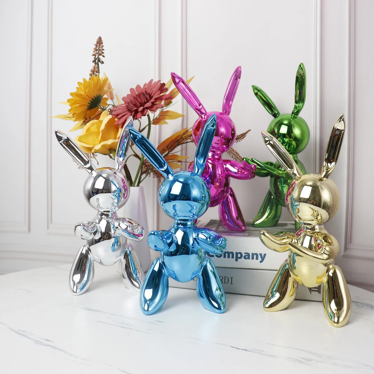 

New Style Electroplated Rabbit Figurine Resin Animal Statue Home Decoration Balloon Rabbit Sculpture Xmas Gifts Decor